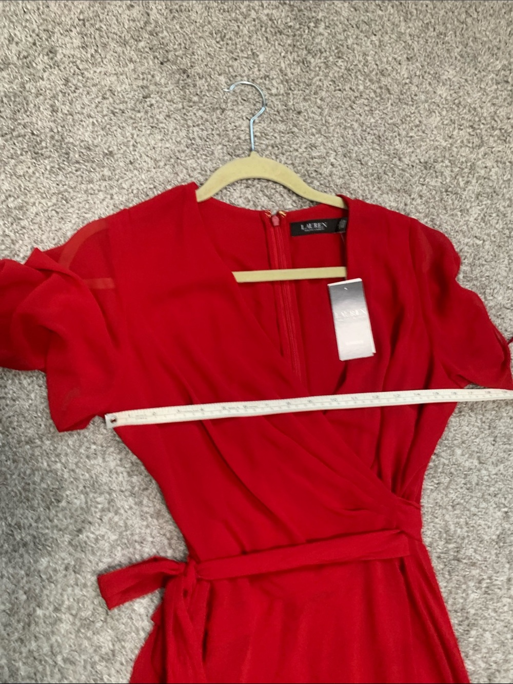 NWT Lauren Ralph Lauren Red Short Sleeve Midi Wrap Dress - Picture 9 of 10